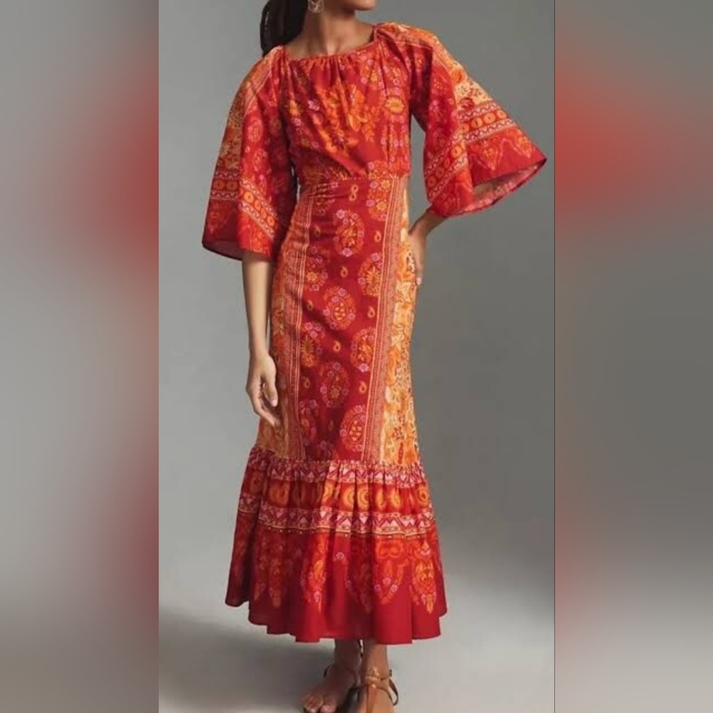 FARM Rio Red and Orange Maxi Dress